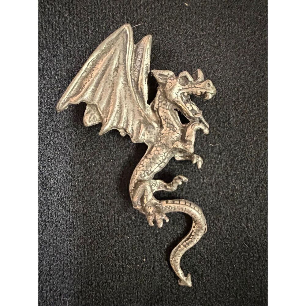 FANTASY Flying DRAGON Horn Wicked Spiny Wings Claws Hand Cast Pewter Pendant